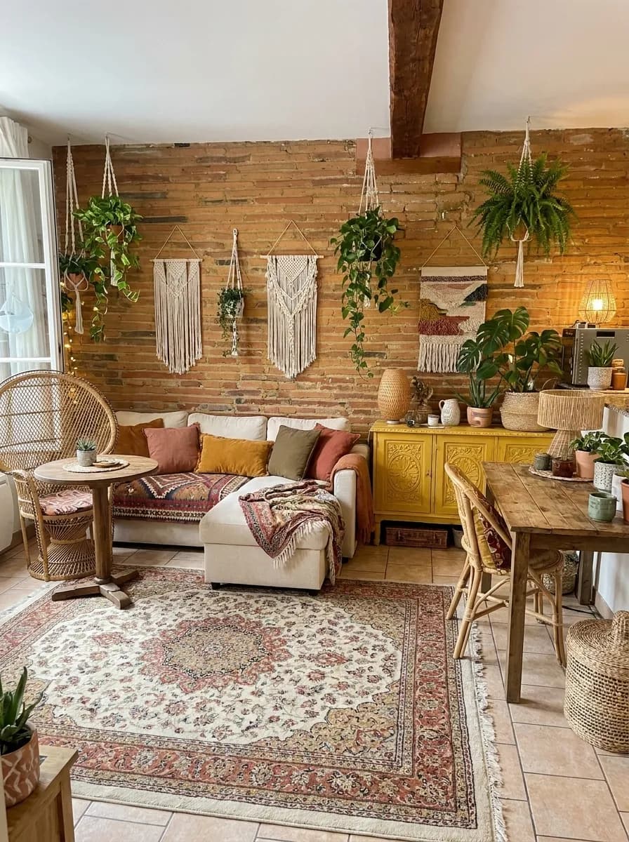 Virtual staging — Bohème Éclectique living room design by Vue Aérienne 360